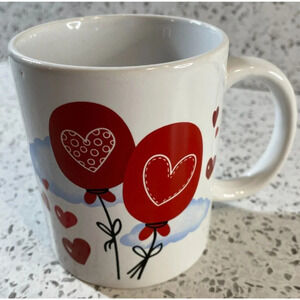 Megatoys Just For You White Ceramic Mug, Red Heart Valentine Balloons w/ Clouds